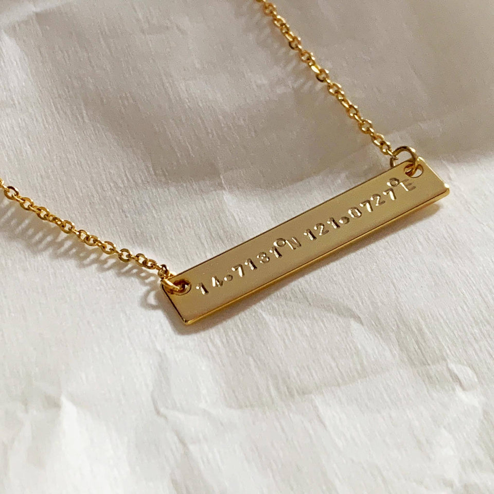 Coordinates Custom Bar Necklace - Longitude and Latitude