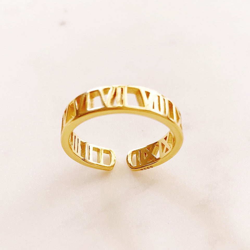Roman Numerals Vermeil Ring