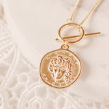 Serene Gold Tone Coin Toggle Vermeil Necklace