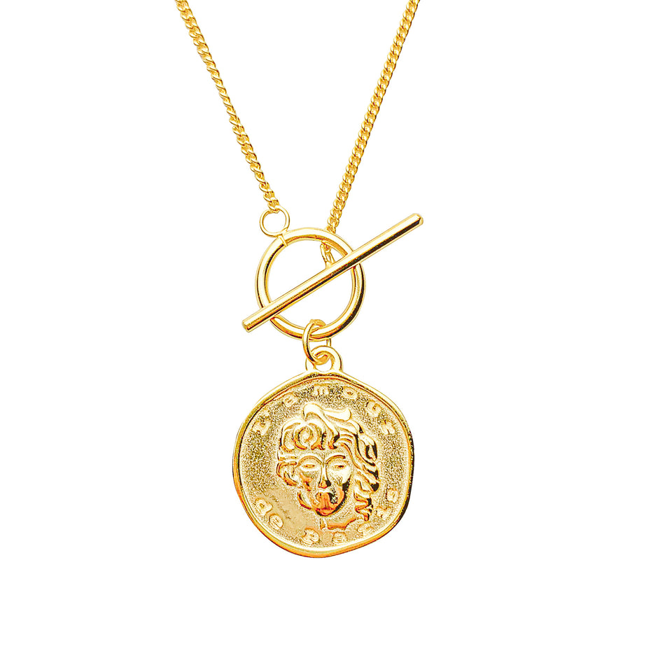 Serene Gold Tone Coin Toggle Vermeil Necklace