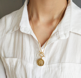 Serene Gold Tone Coin Toggle Vermeil Necklace